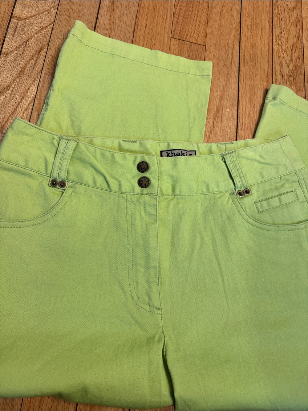 Khakis Women’s Capri Jeans High Waist Lime Green Cropped Cotton Pants 10 Petite